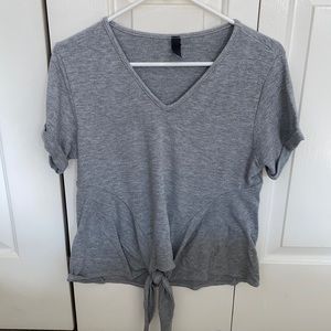 Alya Gray Short Sleeve Top With Tie at the Bottom